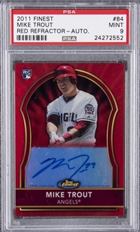 2011 Topps Finest Red Refractor Autographs #84 Mike Trout Signed Rookie Card (#22/25) – PSA MINT 9